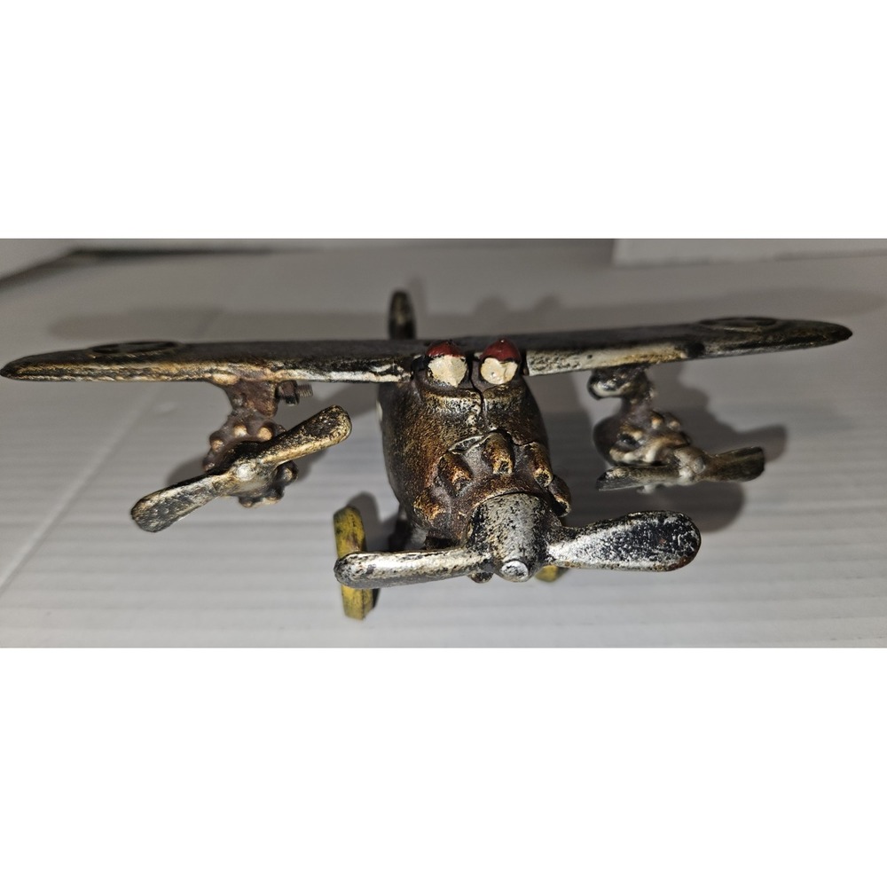 1930's 40's Vintage Toy Metal Cast Iron Propeller Plane Airplane Silver‎
